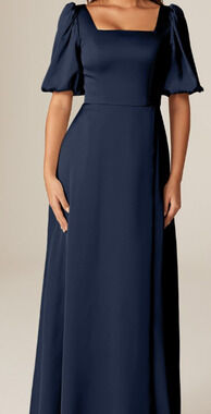 AW BRIDAL 6 S Dark Navy blue Etta satin bridesmaid formal maxi dress NEW 0B17